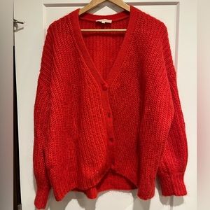 Sezane Red Chunky Knit Cardigan
